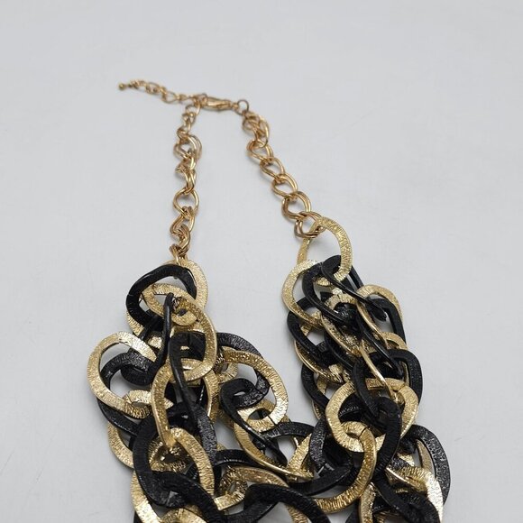 Black Gold Chunky Statement Necklace Matching Oval Drop Earrings Textured - Picture 5 of 9